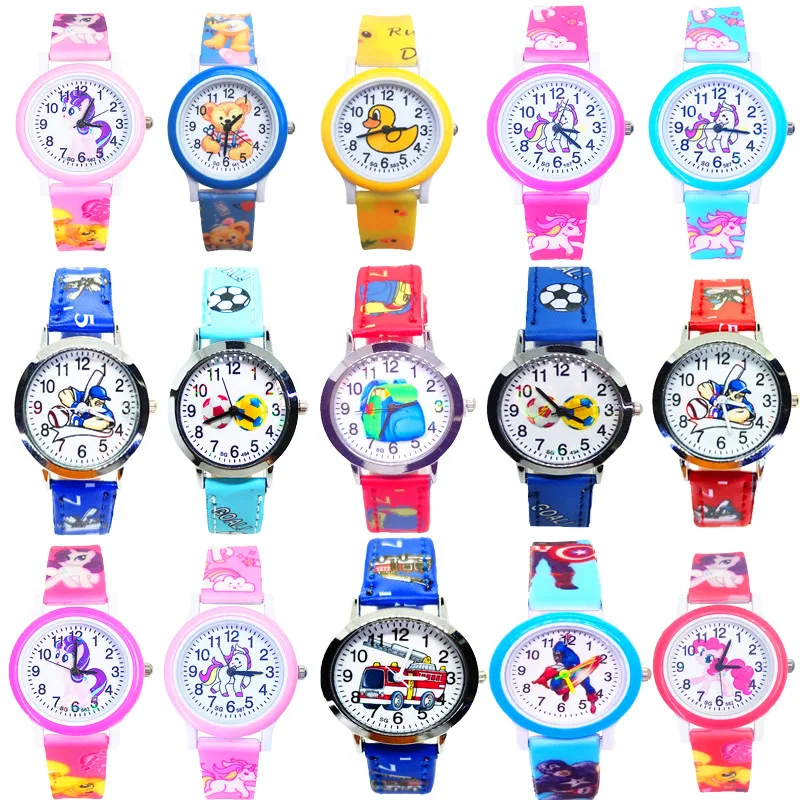 Children Watch 17 Kinds of Cartoon Anime Pony Bear Duck Dog Fire Truck Football Quartz