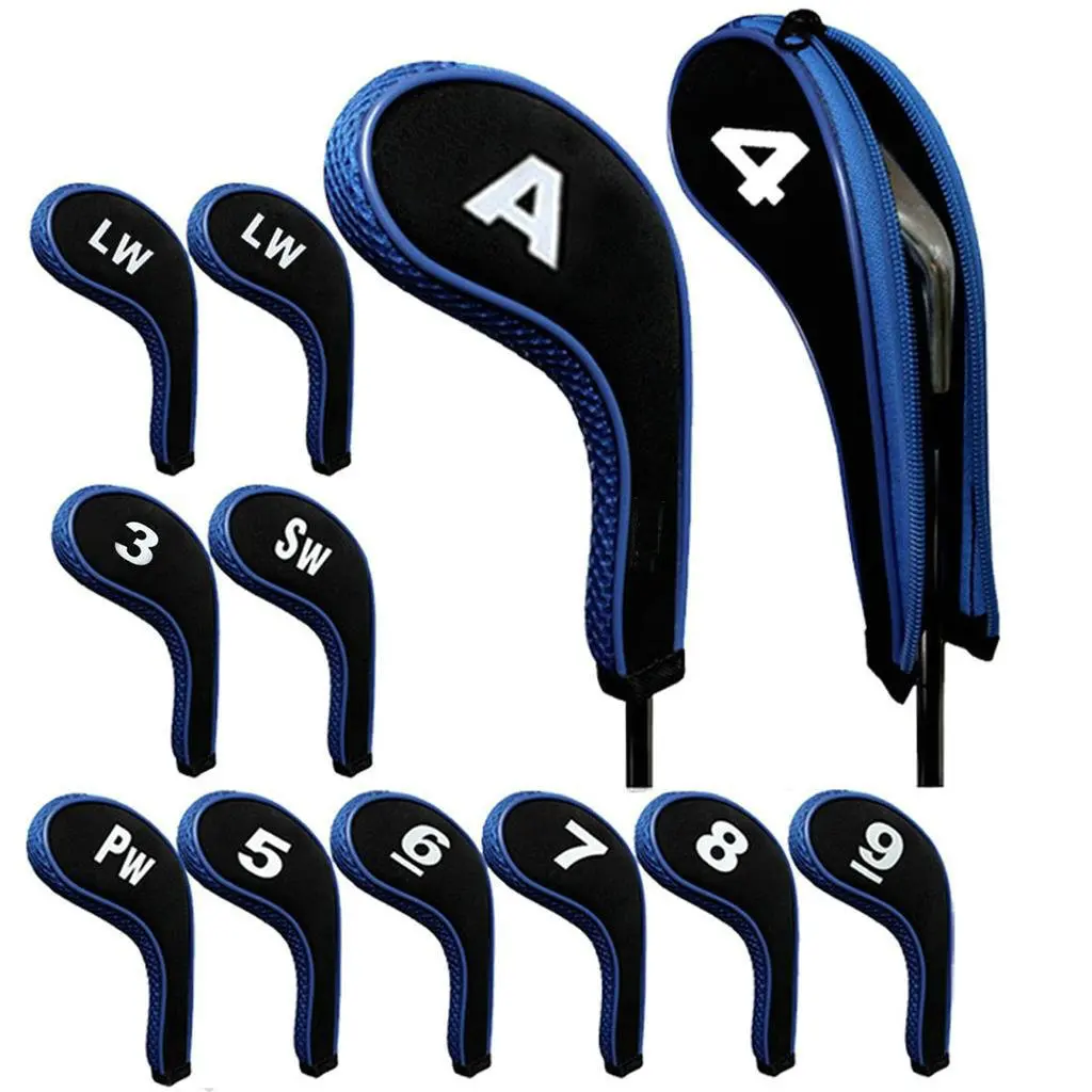 High Quality 12Pcs Rubber Neoprene Golf Head Cover Golf Club Iron Putter Protect Set Number Printed with Zipper Long Neck 5
