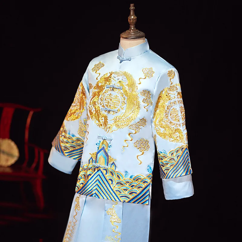 2020 Terno Noivo Colete Gravata Xiuhe Clothing Male 2020 New Groom Chinese Style Dress Married Men Show Kimonos Hanfu Outfit