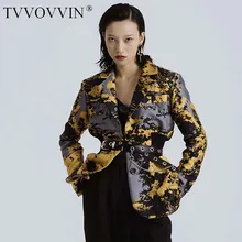 TVVOVVIN] женское осеннее однобортное пальто года в Корейском стиле с отложным воротником и длинным рукавом, Женская куртка с принтом A96