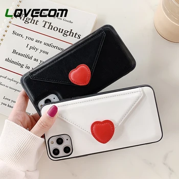 

LOVECOM Card Slot Stand Holder Phone Case For iPhone 11 Pro Max XR XS Max 6 6S 7 8 Plus X Soft Leather Heart Back Cover Gifts