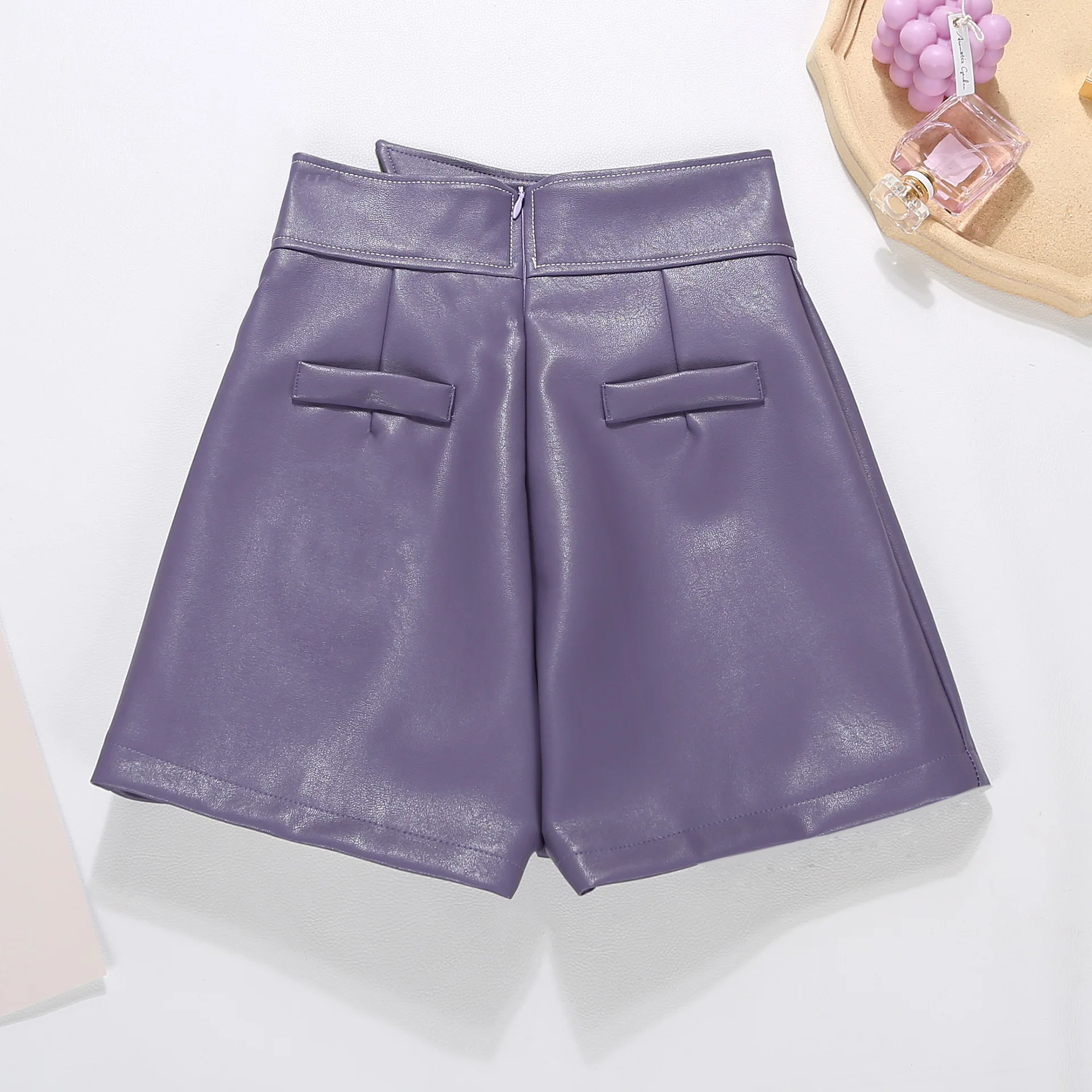 leather shorts 2021 Women's New Autumn Winter Sexy PU Leather Shorts  All-match Sashes Wide Leg Short Ladies Leather Shorts Female Casual khaki shorts