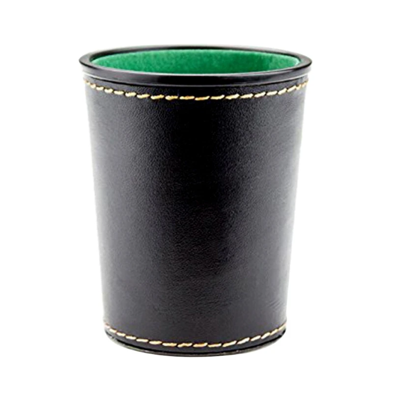 1 Pc PU Leather Dice Cup Green Flannel Interior Quiet Dice Shaker Cup for Liars Dice/ Farkle/ Yaht-zee Games dice cup