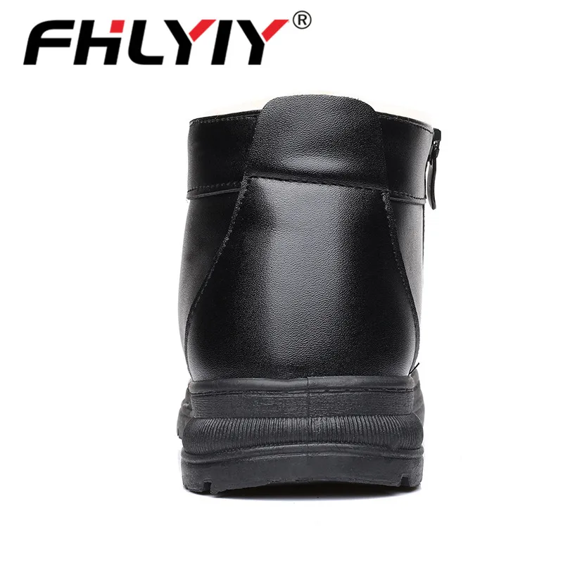 Fhlyiy Brand Zipper Warm Leather Ankle Shoes Men Snow Boots Autumn Winter Fur Plush Classic Male Boots Slip-On Shoes Size 39-44