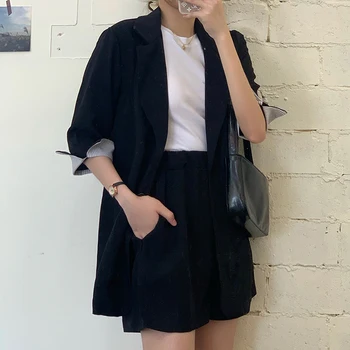 

Women blazer jackets Suit Large Plus Size Elegant OL Set jacket top and short pant two piece set large plus size summer cloth