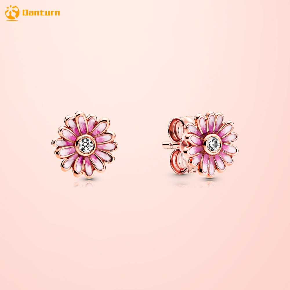 

Danturn New 925 Sterling Silver Pink Daisy Flower Stud Earrings For Women Earings Original Trendy Jewelry Making Birthday Gift