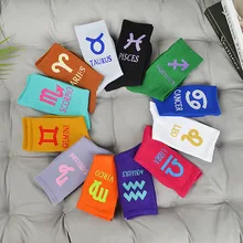 Осенне-зимние Хлопковые женские носки, новые брендовые сетчатые красные носки в стиле Харадзюку С 12 созвездиями, носки в Корейском стиле