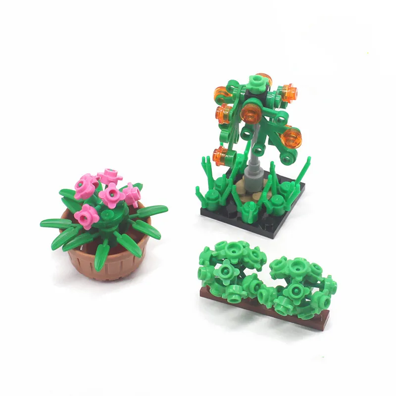 Legoing Military MOC Green Bush Flower Grass Tree Plants Garden Scenes Weapon Accessories Building Blocks Toys Legoings Creators