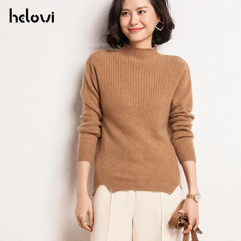 

Helovi 100% cashmere sweater Women pullovers Winter Sweater Cashmere Knitted long sleeve Sweaters And Pullovers 2019