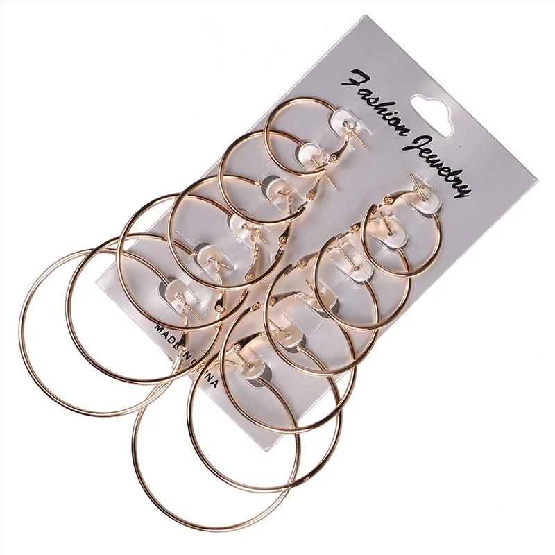 

Big Circle Hoop Earring Set Fashion Hiphop Gold&Silver Color Earrings For Cool Girl