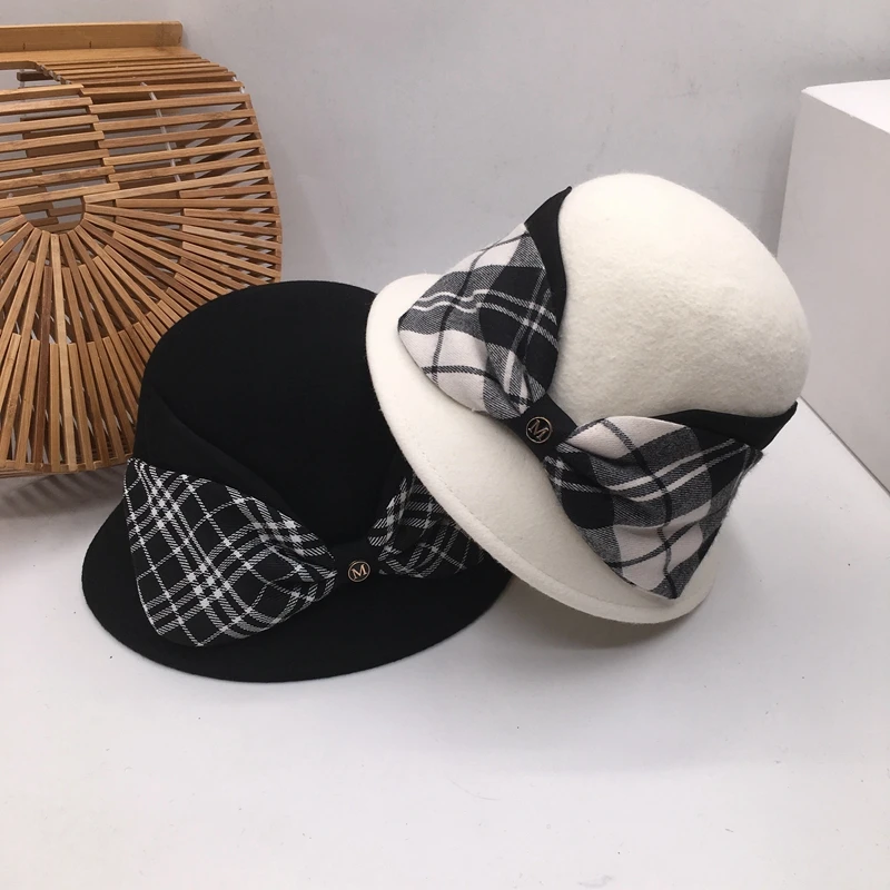 

new winter wool bowknot fishermanbucket hat fashion female joker basin hat aristocratic temperament tide restoring ancient ways