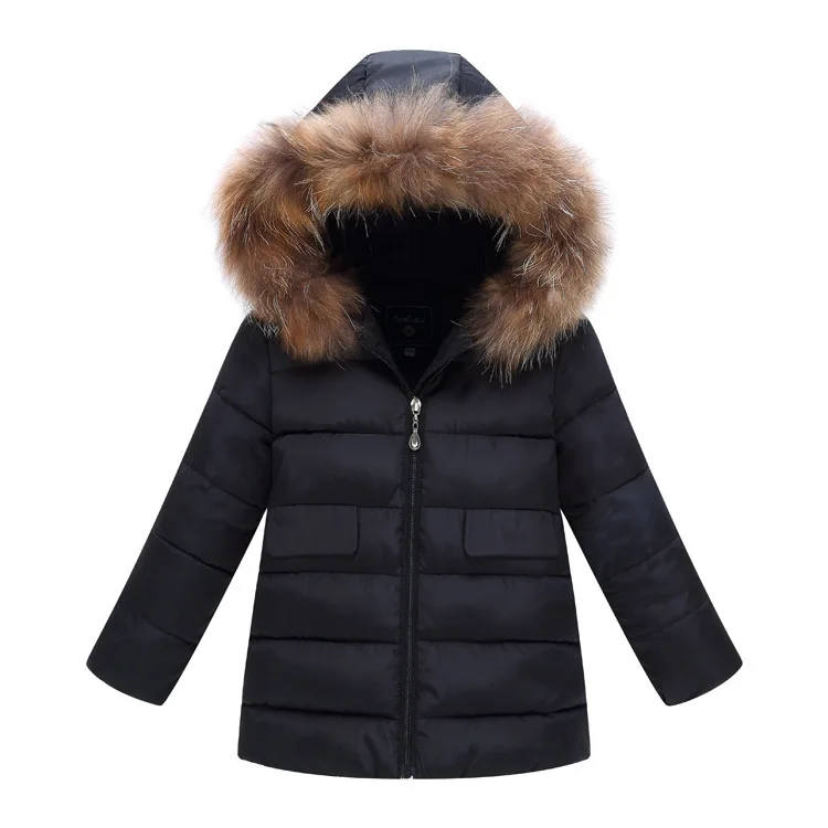 [Non-Thick] BOY'S Girls Raccoon Fur Collar Kids' Cotton Clothing Thin Cotton-padded Jacket Fur Collar Non-disassemble