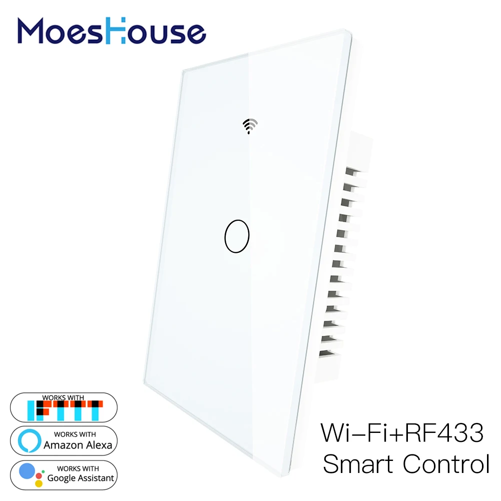 RF433 WiFi Smart Wall Light Switch Glass Panel Smart Life Tuya APP Remote Control Works With Alexa Google Home 1 Gang