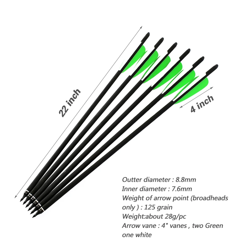 Arcos para Caça Tiro com Arco 22-polegadas de Caça 8.8mm com Verde 18 20 Besta Parafuso Mix Setas Carbono od Branco Pena 12 Pçs 16 - 17 9 od 8.8mm com verde branco pena arcos para caça tiro com arco