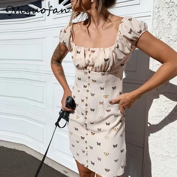 

Miguofan butterfly print dresses women dress sexy bodycon button mini vintage short sleeve summer dress female vestidos 2020 new