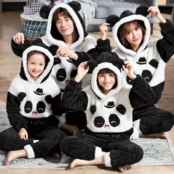 

Mama Panda Papa Bear Baby Clothes Matching family Mother and Daughter Pajamas Winter Fur Girls Sleepwear Mommy and Me Clothes