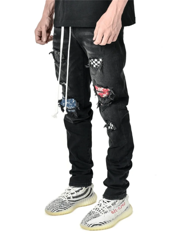 Spring Black Cargo Pants Mens Skinny Stretch Denim Distressed Ripped Freyed  Slim Fit Jeans Trousers - Walmart.com