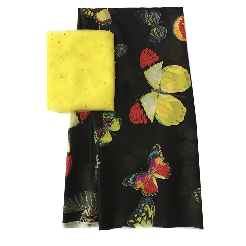 Лучшая цена шелк шифон ткань чистый шелк тутового шелкопряда тюль платье Ткань Шелковый шарф Африканский свадебное платье одежда tissu