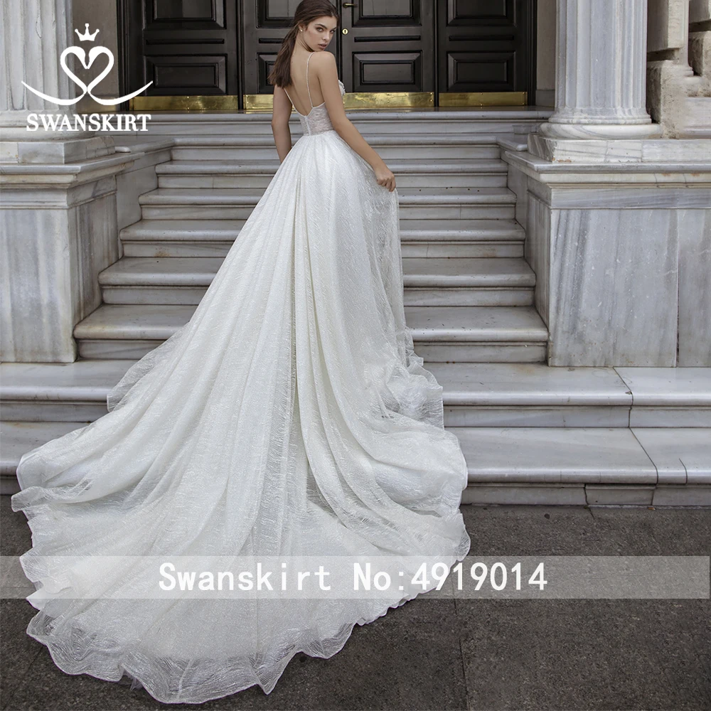 Vestido de Noiva свадебное платье с цветами из бисера, шикарная юбка, блестящая принцесса, ТРАПЕЦИЕВИДНОЕ платье с открытой спиной, светильник со шлейфом, платье невесты DY07