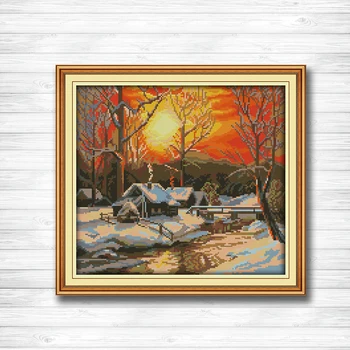 

The winter morning scenery painting dmc 14CT 11CT counted cross stitch Needlework Set Embroidery kits Home decor crafts