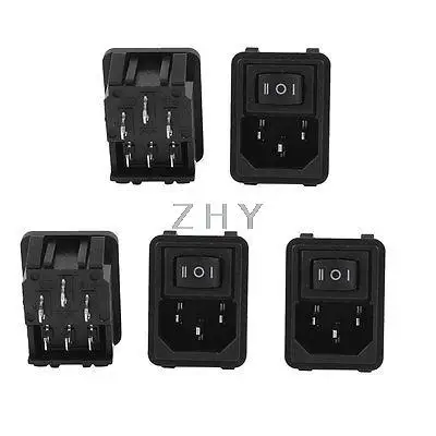 

5 Pcs 3 Position Rocker Boat Switch IEC320 C14 Inlet Power Socket AC 10A 250V