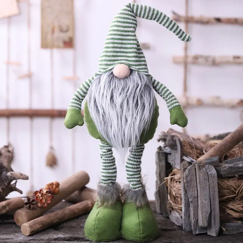 

Nordic Style Christmas Long Leg No Face Santa Claus Standing Doll with Stripes Cap Home Xmas Party Decoration Figurines Ornament