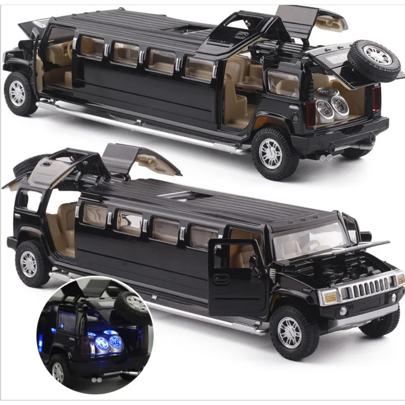 Высокая имитация 1:32 Сплав hummer limousine Металл литой автомобиль модель оттягивающийся мигающая детская музыкальная игрушка транспортные средства - Цвет: Черный