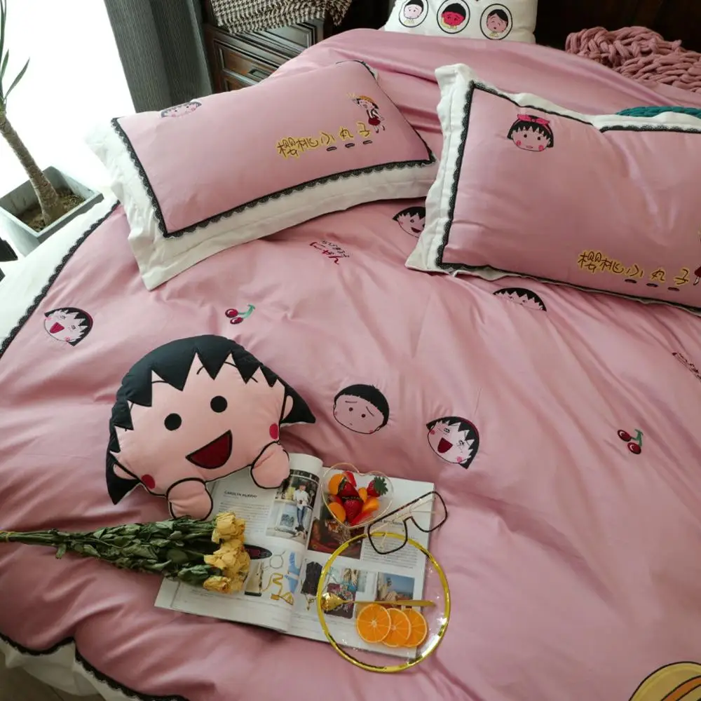 Комплект постельного белья розового цвета из 100% египетского хлопка с вышивкой