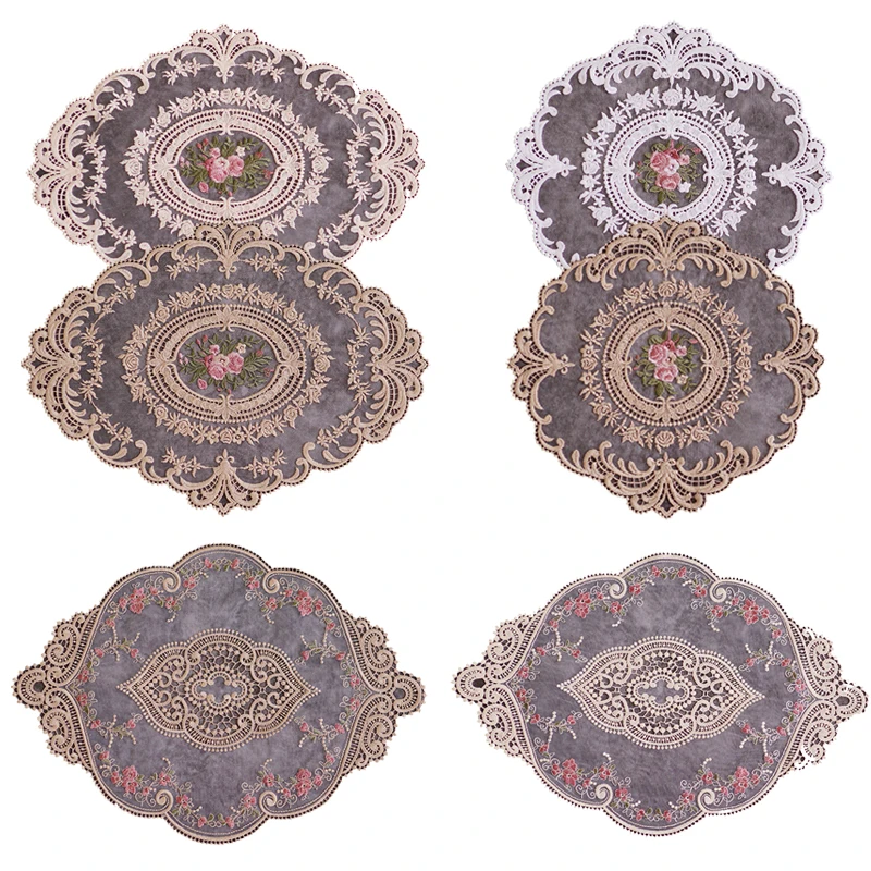 

1pcs 2Color Insulation Plate Mat Anti-scald for Dining Table Embroidery Craft Coaster Placemat Lace Fabric European Style