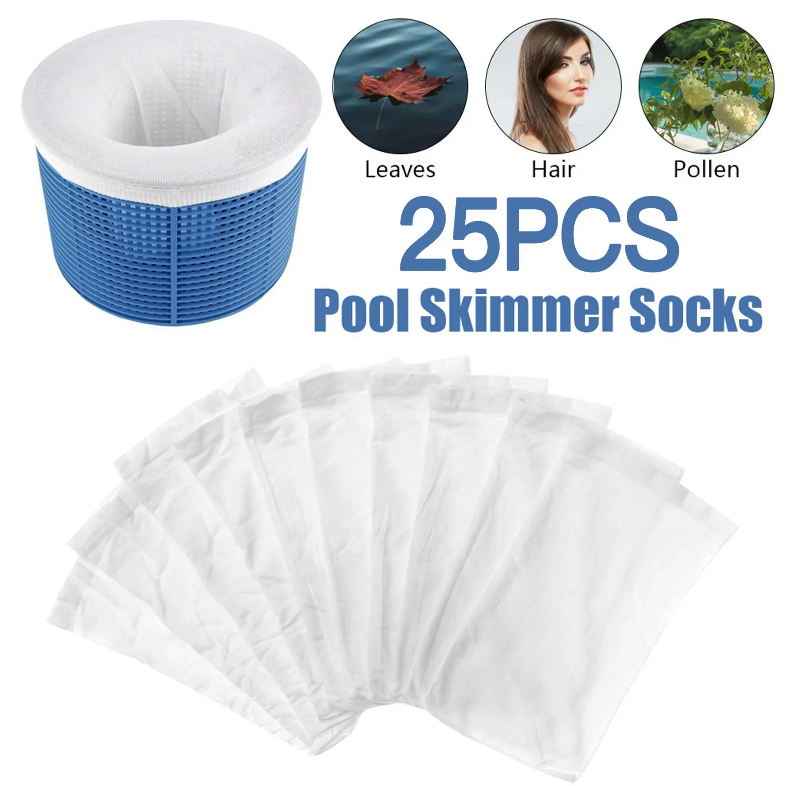 Skimmer-calcetines de Skimmer para piscina, Set de 25 unidades de almacenamiento de filtro de hojas para el suelo, suministros de piscina blancos D4