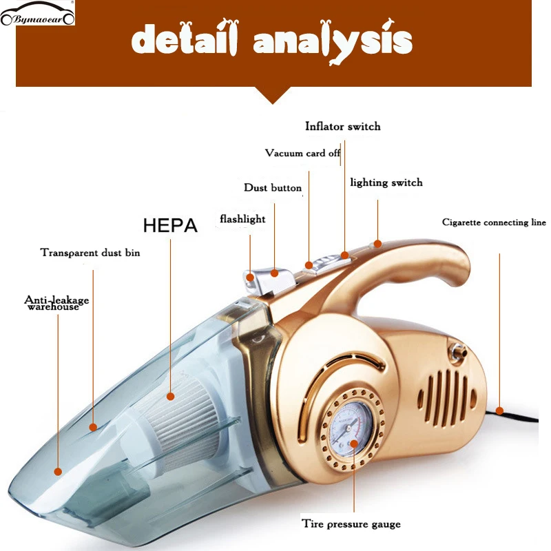 4 в 1 пылесос шин насоса автомобиля мощный портативный пылесос 12 V Давление Произведите замер светодиодный освещение