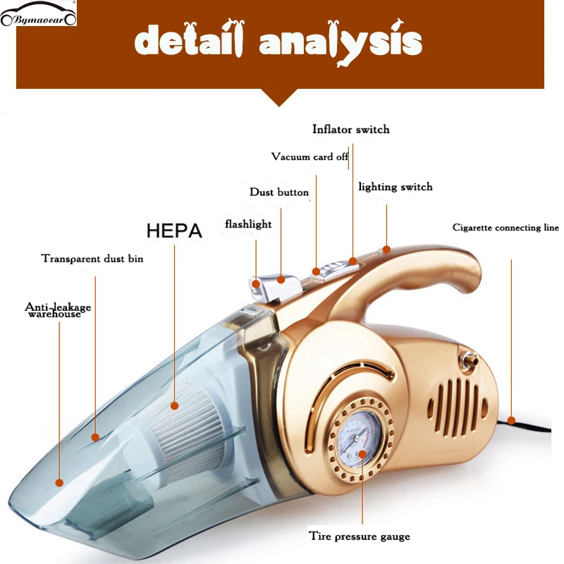 Tanie 4 w 1 odkurzacz pompka do opon samochód mocny odkurzacz ręczny 12 V pomiar ciśnienia oświetlenie LED