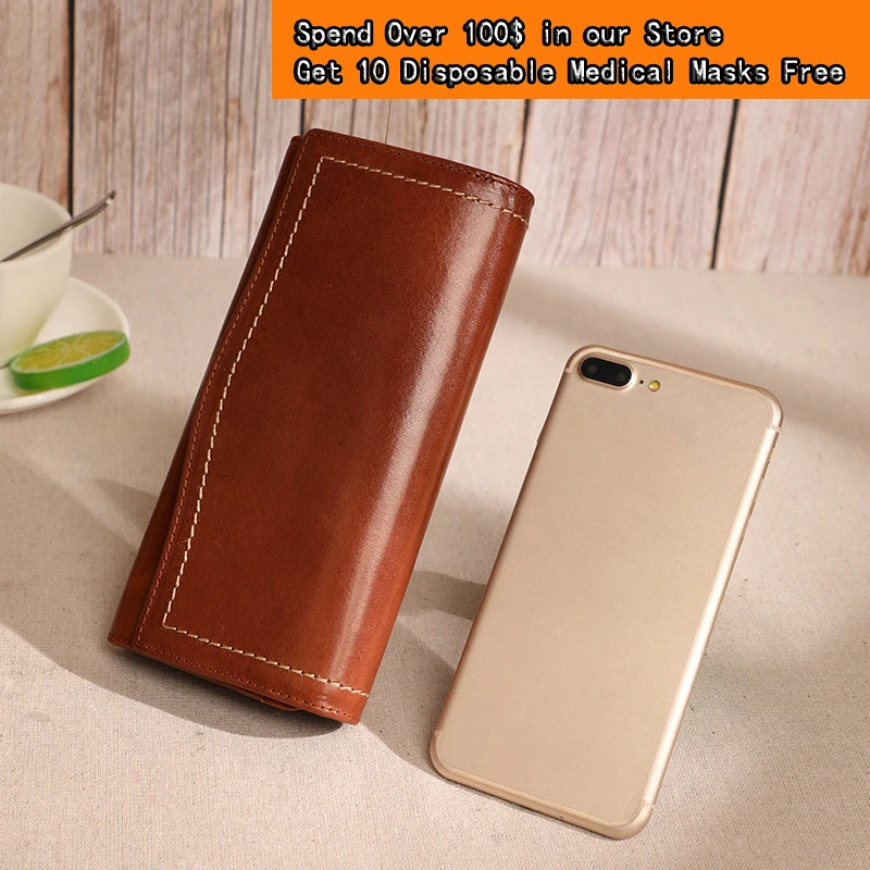 

HUGWISER Handmade Women Long Wallet Shiny Bright Soft Leather Hasp Large-capacity Vertical Skinhead Layer Leather Two Folds Cool