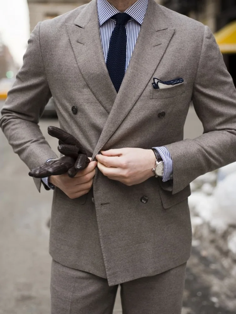 ANNIEBRITNEY Double Breasted Brown 2 Piece Slim Men Formal Suit 2020 Groom Wedding Tuxedo Custom Prom Business | Мужская одежда