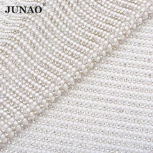 JUNAO прозрачный белый жемчуг сетчатая ткань со стразами стеклянная отделка Кристалл лента аппликация из страз для платье сумка ремесла