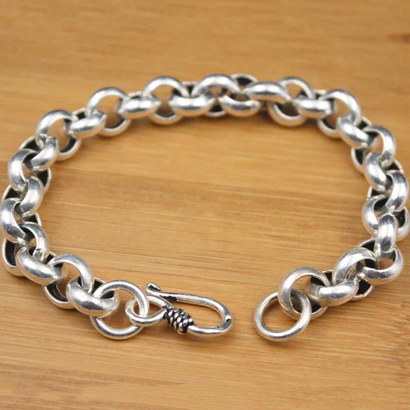 

Fine Pure 925 Sterling Silver Bangle Women Men 10mm Cable Link Bracelet 20cm/7.87inch 28-29g