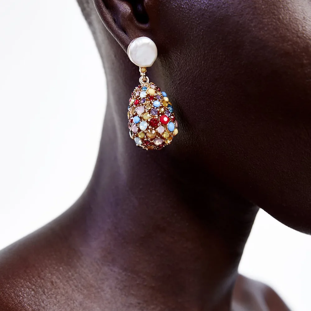 

2019 New Exaggeration Za Geometric Water Drop Colorful Crystal Imitation pearls Drop earrings For Women Party Jewelry oorbellen