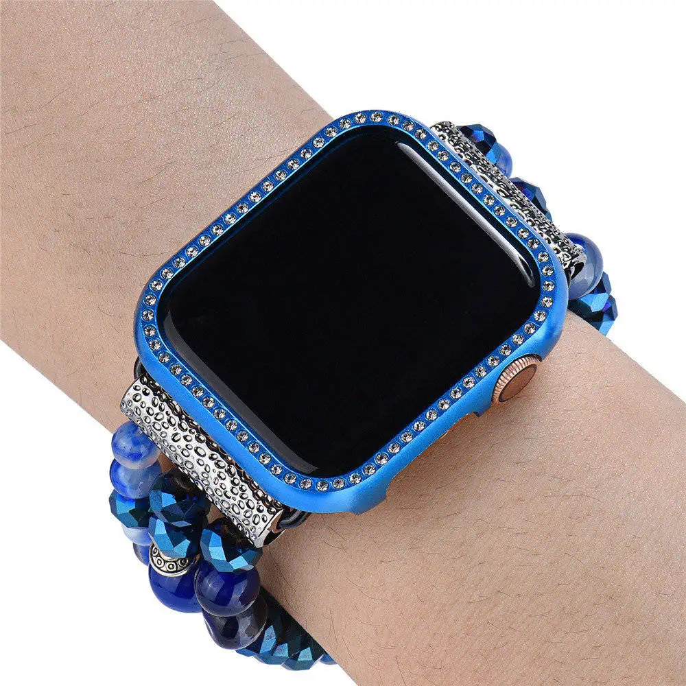 Ремешок с чехол для Apple Watch Series 5 4 3 2 с алмазными металлическими крышка агатовыми бусами браслет ремешок для наручных часов iwatch 38/42/40/44 мм длина браслета