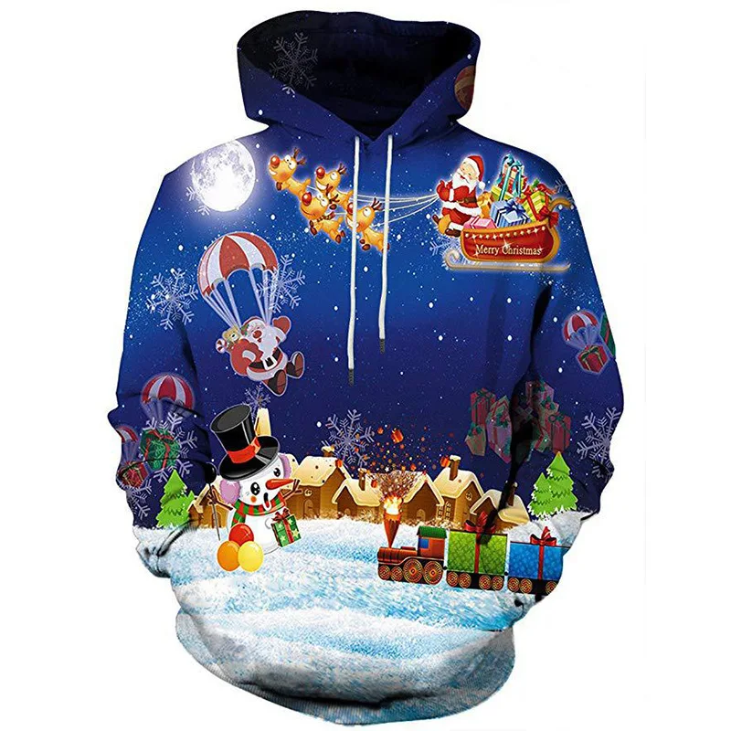 Clothing Unisex  Ugly Christmas Sweater For Holidays Santa Elf Christmas Funny Fake Hair Sweater Autumn Winter Hooded ropa