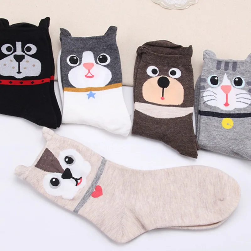 

Women Cotton Casual sweat-absorbent Cartoon Dog Print Breathable Moisture Wicking Deodorant Elastic Athletic Work Socks