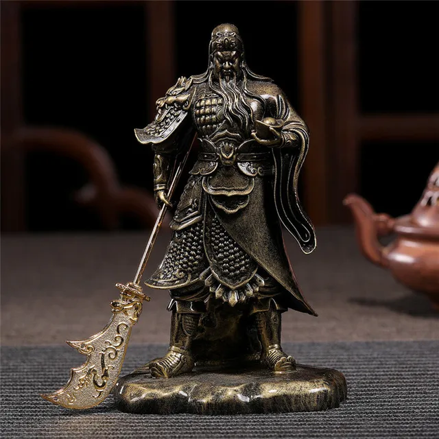 Chinese Guan Gong Buddha Statue Bronze Color Ornaments Resin Crafts Feng Shui Big Buddha Sculpture Figurines Home Decoration