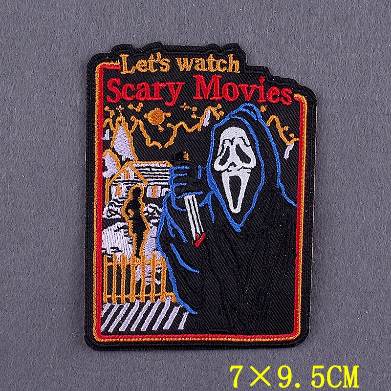 DIY Horror Badges On Backpack Punk Iron On Embroidered Patches For Clothing Stickers Skull Patches On Clothes Stripes Applique 