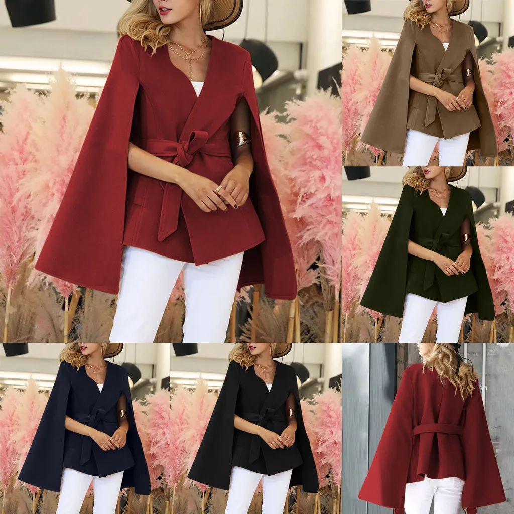 Новинка, зимнее Элегантное длинное женское пальто, кружевное шерстяное пальто с лацканами, женское однотонное пальто с 2 карманами, разрезные манжеты на талии, повседневное открытое Женское пальто