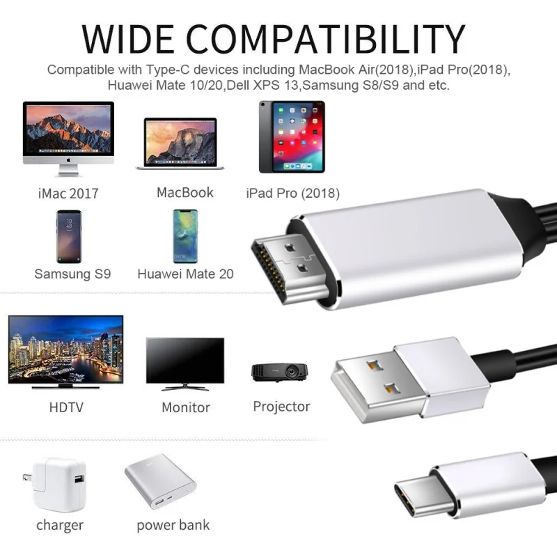 4K HD прозрачный USB-C type C к HDMI HD ТВ монитор кабель адаптер, hdmi-кабель USB зарядное устройство для Samsung Galaxy S10 Note 9 для MacBook