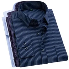 Классические Полосатые мужские рубашки с длинным рукавом и квадратным воротником, легкие в уходе, не железные деловые мужские топы