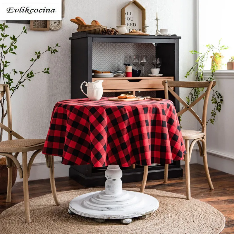 

Free Shipping Red Black Big Plaid Round Tablecloth Cover Toalha De Nappe Concise Manteles Para Mesa Tafelkleed