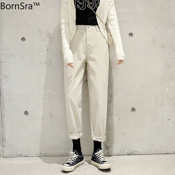 

BornSra Women High Street Denim Jeans Casual High Waist Loose Female Denim Pants 2020 Spring Ladies Harem Jeans Trousers