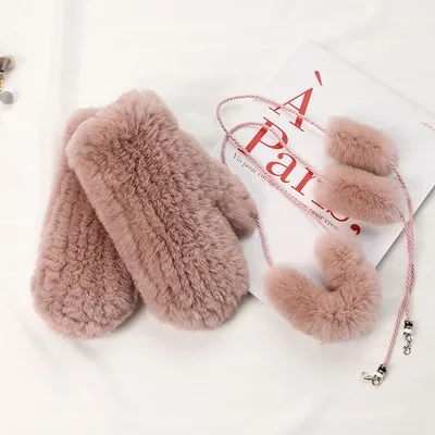 Г. Glaforny новые модные корейские женские варежки из меха кролика рекс кожаные перчатки для девочек, сохраняющие тепло зимой - Цвет: bean paste