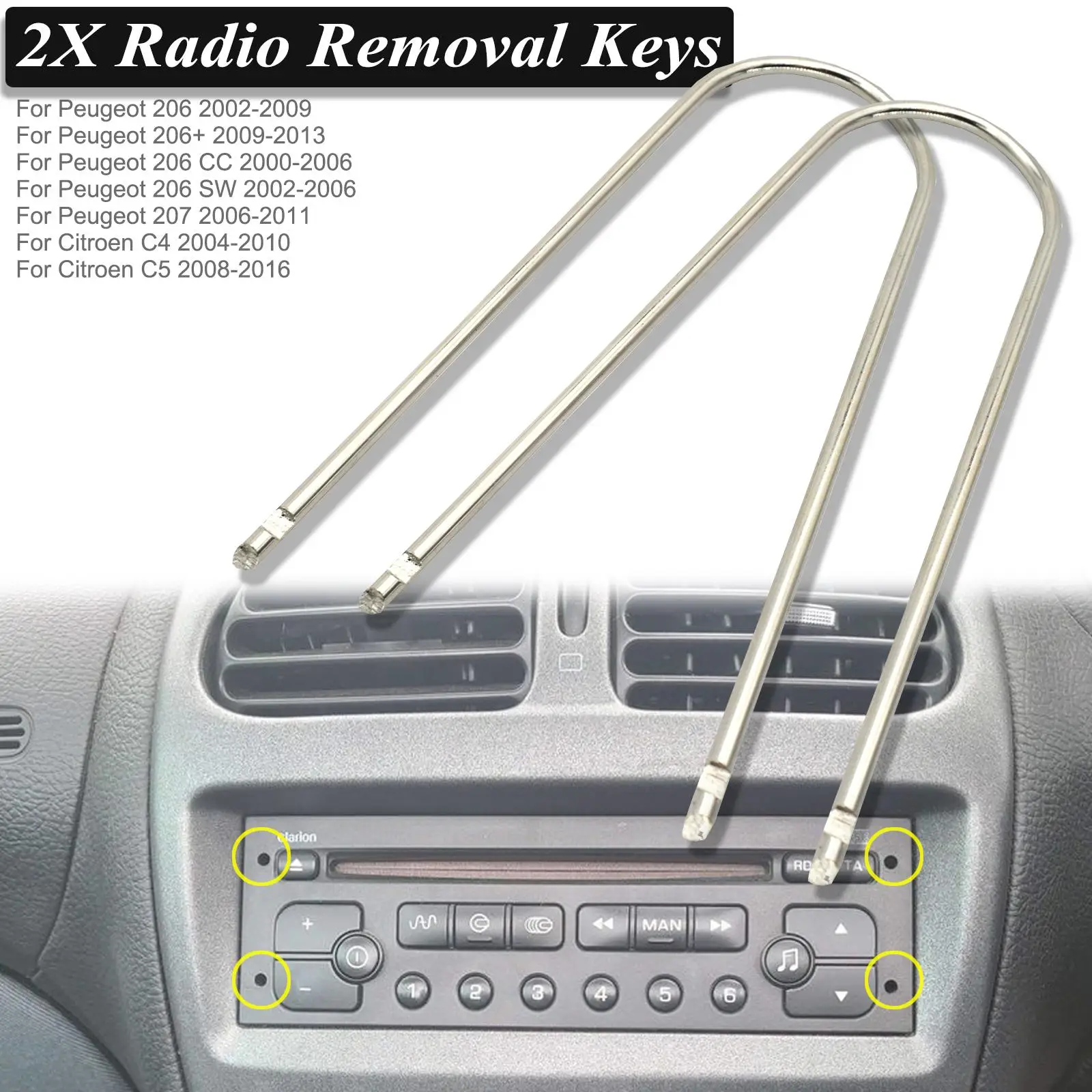 2pcs Car Stereo Radio Removal Keys Vehicle Cd Disassembly Changer Tools