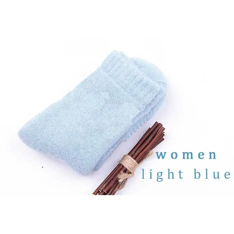 light-blue-women Новые зимние мужские и женские носки ярких цветов, толстые кашемировые однотонные короткие мягкие повседневные носок для сна, толстые теплые носки для мужчин и женщин - Цвет: light-blue-women